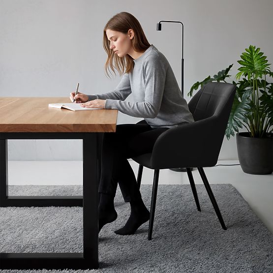 4x Sedia imbottite con cuciture quadrate Nero LUXANO Gambe nere