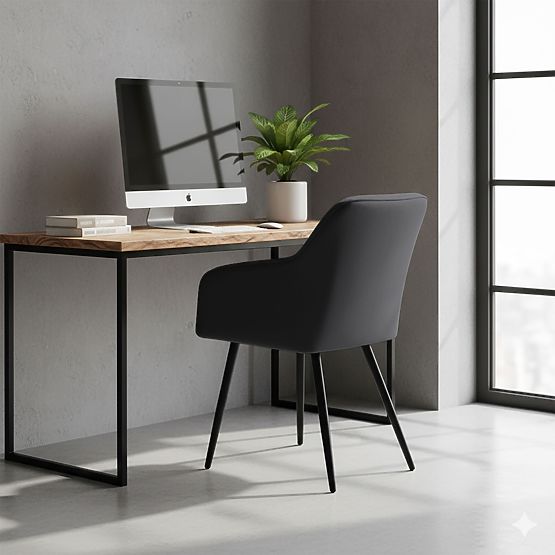 4x Sedia imbottite con cuciture quadrate Nero LUXANO Gambe nere