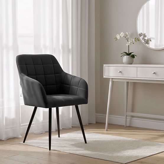 4x Sedia imbottite con cuciture quadrate Nero LUXANO Gambe nere