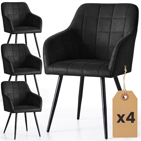 4x Sedia imbottite con cuciture quadrate Nero LUXANO Gambe nere