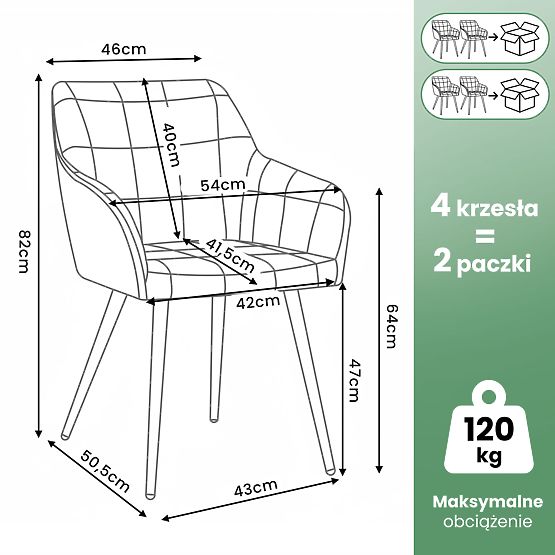 4x Sedia imbottite con cuciture quadrate Nero LUXANO Gambe nere