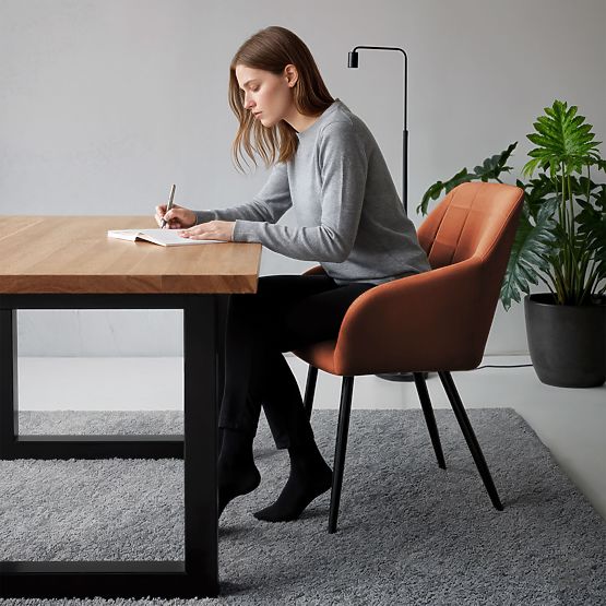 4x Sedia imbottite con cuciture quadrate Rame LUXANO Gambe nere