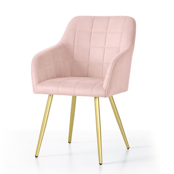 4x Sedia Imbottite con Cuciture Quadrate Rosa Cipria LUXANO Gambe Dorate