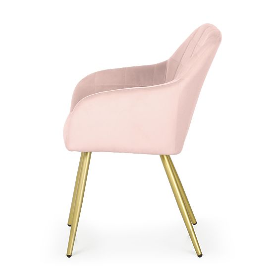 4x Sedia Imbottite con Cuciture Quadrate Rosa Cipria LUXANO Gambe Dorate