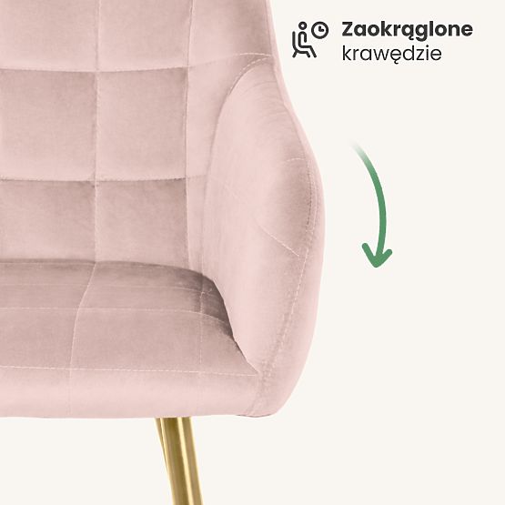 4x Sedia Imbottite con Cuciture Quadrate Rosa Cipria LUXANO Gambe Dorate