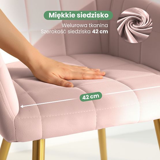 4x Sedia Imbottite con Cuciture Quadrate Rosa Cipria LUXANO Gambe Dorate