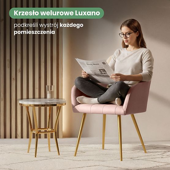 4x Sedia Imbottite con Cuciture Quadrate Rosa Cipria LUXANO Gambe Dorate