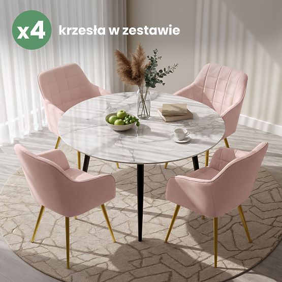 4x Sedia Imbottite con Cuciture Quadrate Rosa Cipria LUXANO Gambe Dorate