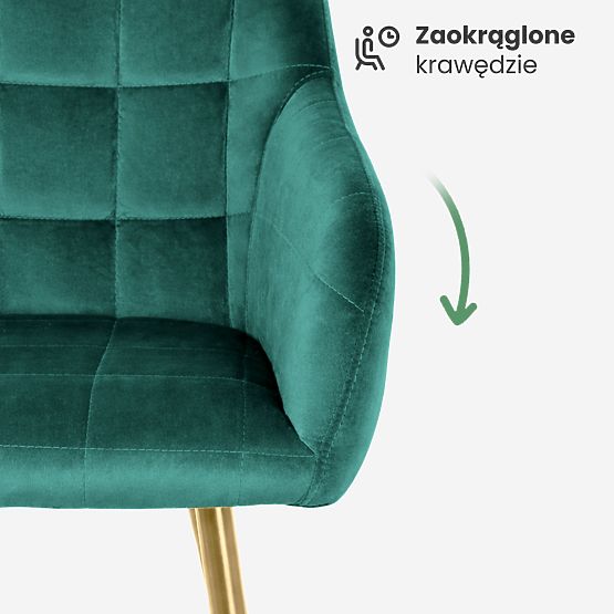 4x Sedia imbottite con cuciture quadrate Verde Bottiglia LUXANO Gambe dorate
