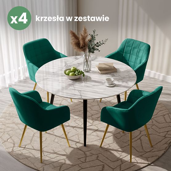 4x Sedia imbottite con cuciture quadrate Verde Bottiglia LUXANO Gambe dorate