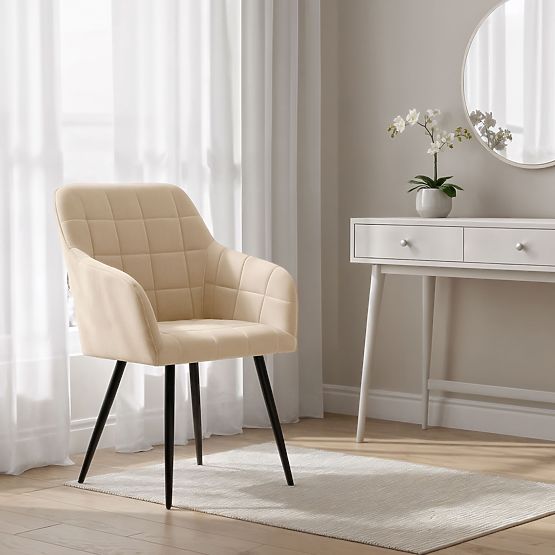 6x Sedia imbottita con cuciture quadrate Beige LUXANO Gambe nere