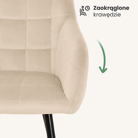 6x Sedia imbottita con cuciture quadrate Beige LUXANO Gambe nere
