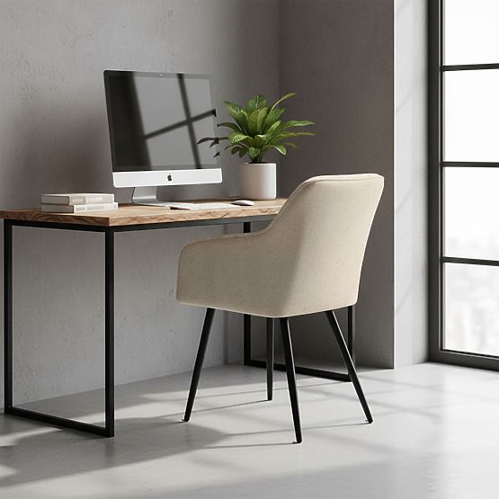 6x Sedia imbottita con cuciture quadrate Beige LUXANO Gambe nere tessuto Lumos