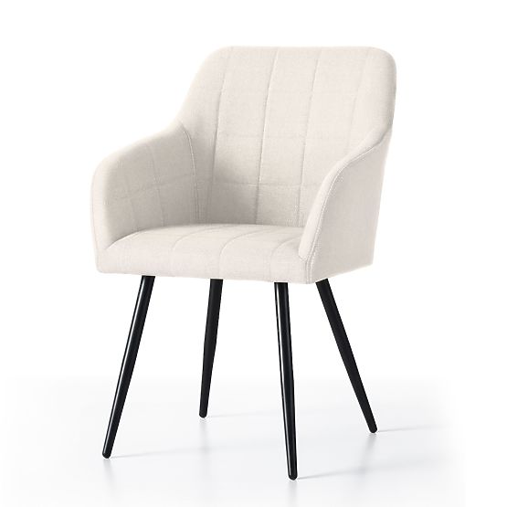 6x Sedia imbottita con cuciture quadrate Crema LUXANO Gambe nere tessuto Lumos