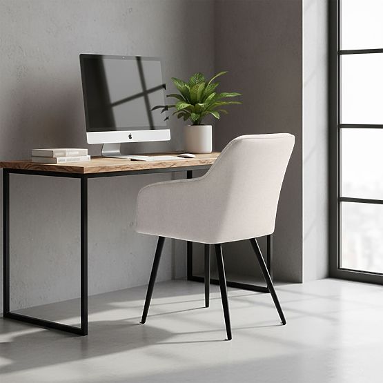 6x Sedia imbottita con cuciture quadrate Crema LUXANO Gambe nere tessuto Lumos