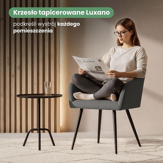6x Sedia imbottita con cuciture quadrate Grafite Scuro LUXANO Gambe nere tessuto Lumos
