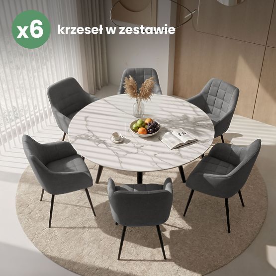 6x Sedia imbottita con cuciture quadrate Grafite Scuro LUXANO Gambe nere tessuto Lumos