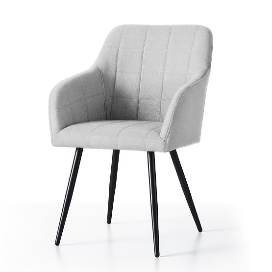 6x Sedia imbottita con cuciture quadrate Grigio Chiaro LUXANO Gambe nere tessuto Lumos