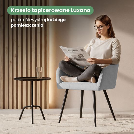 6x Sedia imbottita con cuciture quadrate Grigio Chiaro LUXANO Gambe nere tessuto Lumos