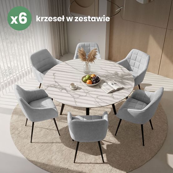 6x Sedia imbottita con cuciture quadrate Grigio Chiaro LUXANO Gambe nere tessuto Lumos