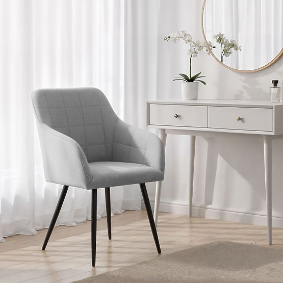 6x Sedia imbottita con cuciture quadrate Grigio Chiaro LUXANO Gambe nere tessuto Lumos
