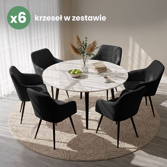 6x Sedia imbottita con cuciture quadrate Nero LUXANO Gambe nere