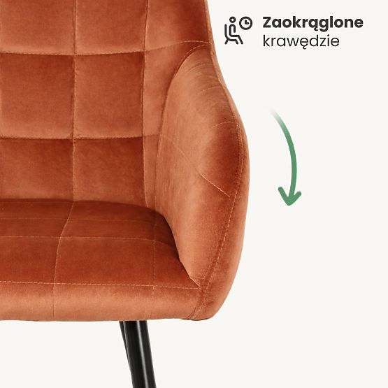 6x Sedia imbottita con cuciture quadrate Rame LUXANO Gambe nere