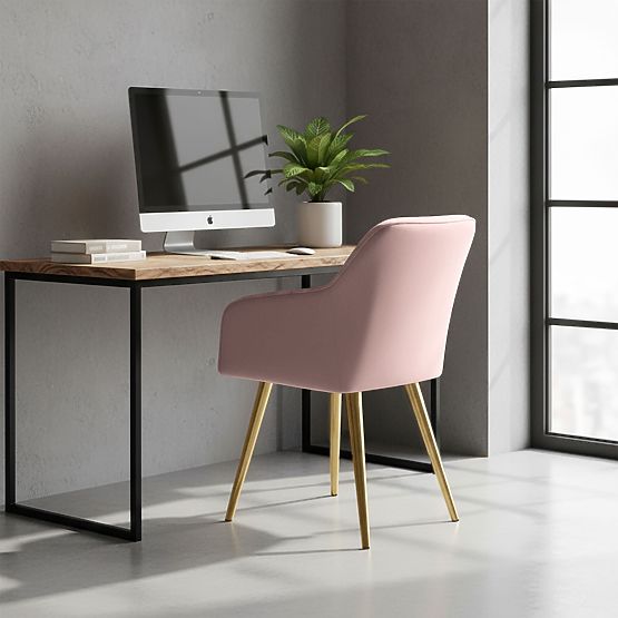 6x Sedia Imbottita con Cuciture Quadrate Rosa Cipria LUXANO Gambe Dorate