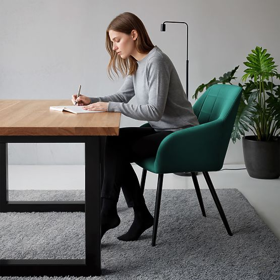 6x Sedia imbottita con cuciture quadrate Verde Bottiglia LUXANO Gambe nere