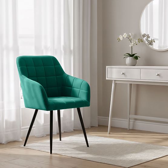 6x Sedia imbottita con cuciture quadrate Verde Bottiglia LUXANO Gambe nere