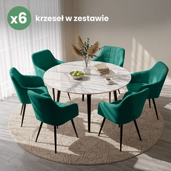 6x Sedia imbottita con cuciture quadrate Verde Bottiglia LUXANO Gambe nere
