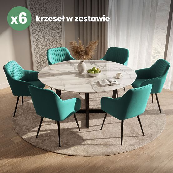 6x Sedia imbottita in velluto con cuciture Verde Bottiglia FLORENCE Gambe nere