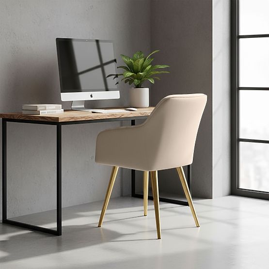 6x Sedia imbottite con cuciture quadrate Beige LUXANO Gambe dorate