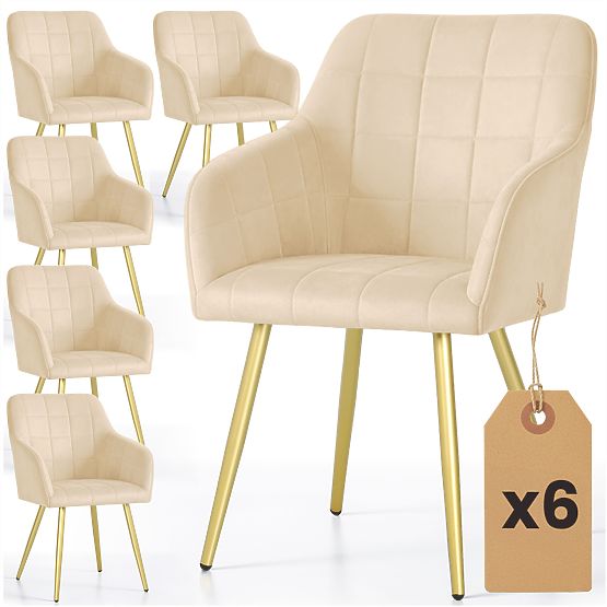 6x Sedia imbottite con cuciture quadrate Beige LUXANO Gambe dorate