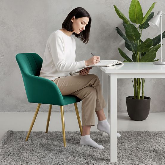 6x Sedia imbottite con cuciture quadrate Verde Smeraldo LUXANO Gambe dorate