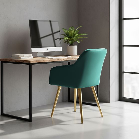 6x Sedia imbottite con cuciture quadrate Verde Smeraldo LUXANO Gambe dorate