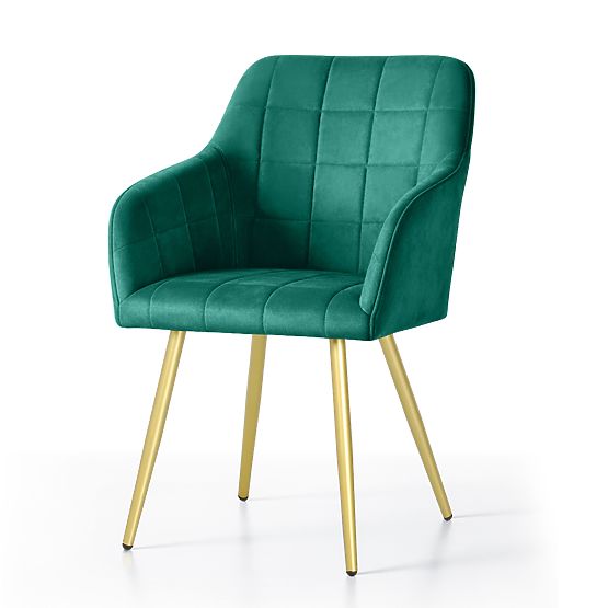 6x Sedia imbottite con cuciture quadrate Verde Smeraldo LUXANO Gambe dorate