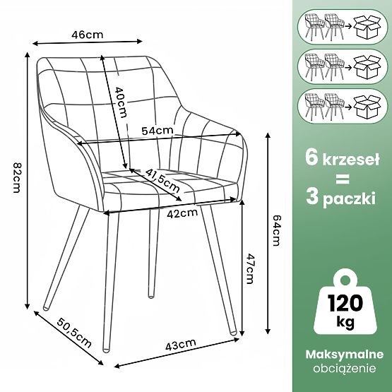6x Sedia imbottite con cuciture quadrate Verde Smeraldo LUXANO Gambe dorate