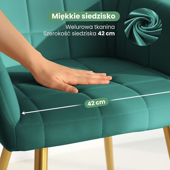 6x Sedia imbottite con cuciture quadrate Verde Smeraldo LUXANO Gambe dorate