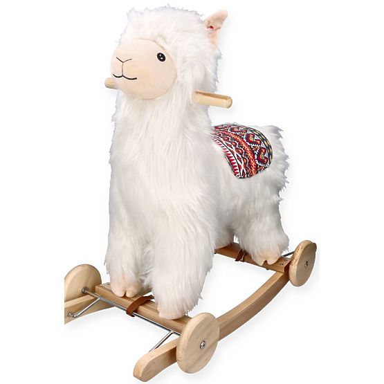 Alpaca su cavallo a dondolo con ruote