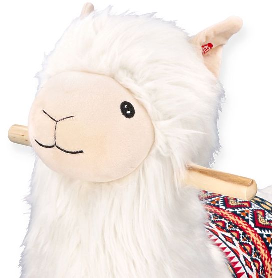 Alpaca su cavallo a dondolo con ruote