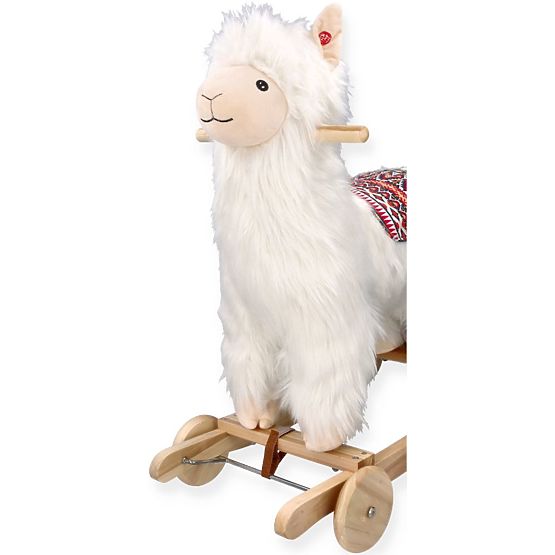 Alpaca su cavallo a dondolo con ruote
