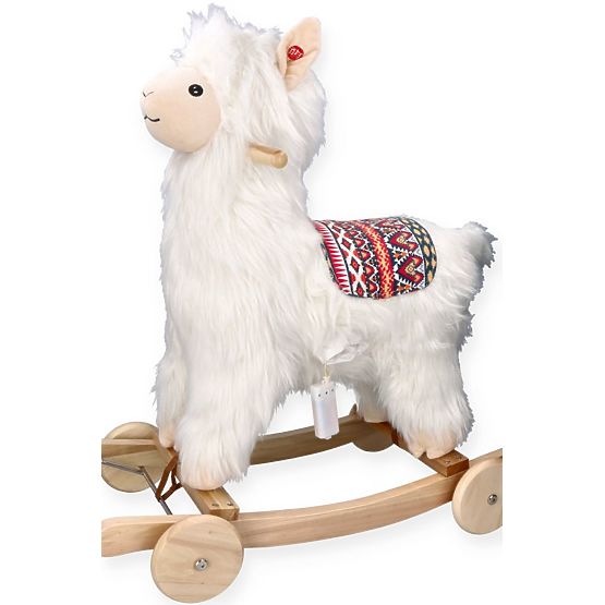 Alpaca su cavallo a dondolo con ruote