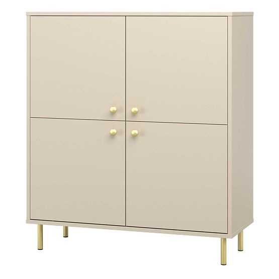 Alta credenza a quattro ante Venus cashmere con gambe in metallo dorato