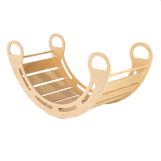 Altalena montessori in legno con cuscino grigio - 85 cm