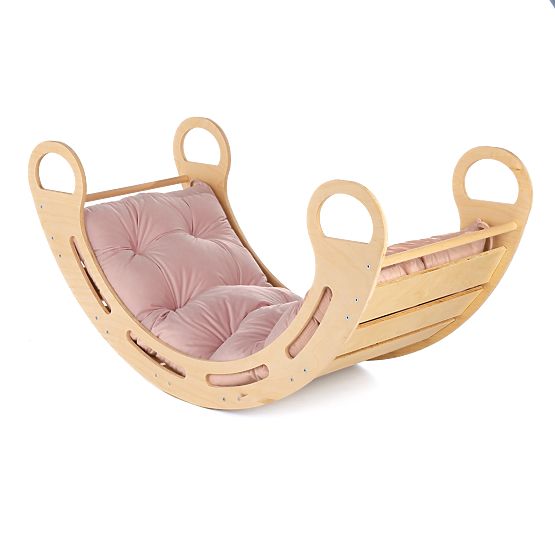 Altalena montessori in legno con cuscino rosa - 85 cm