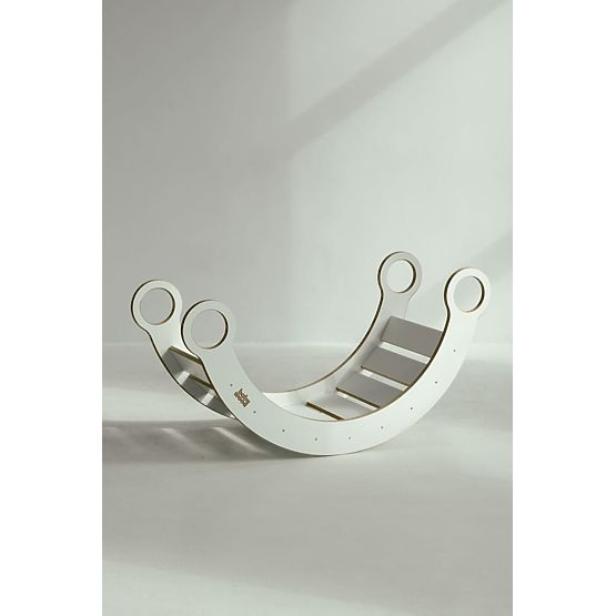 Altalena Montessori in legno con scivolo/parete da arrampicata L - bianco