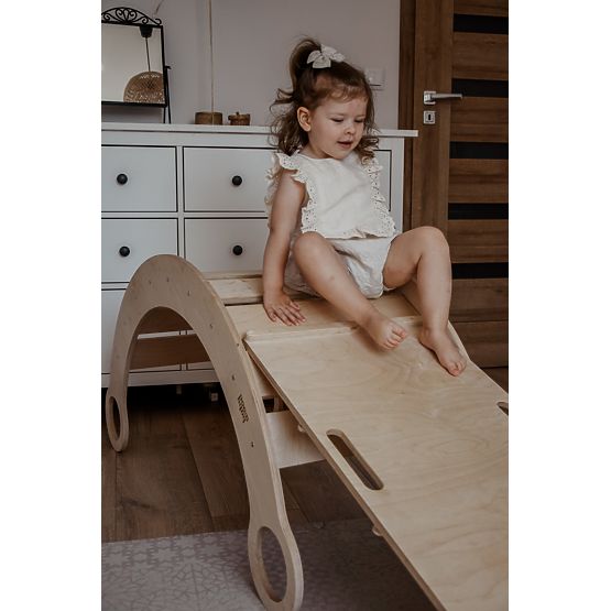 Altalena Montessori in legno con scivolo/parete da arrampicata L - naturale