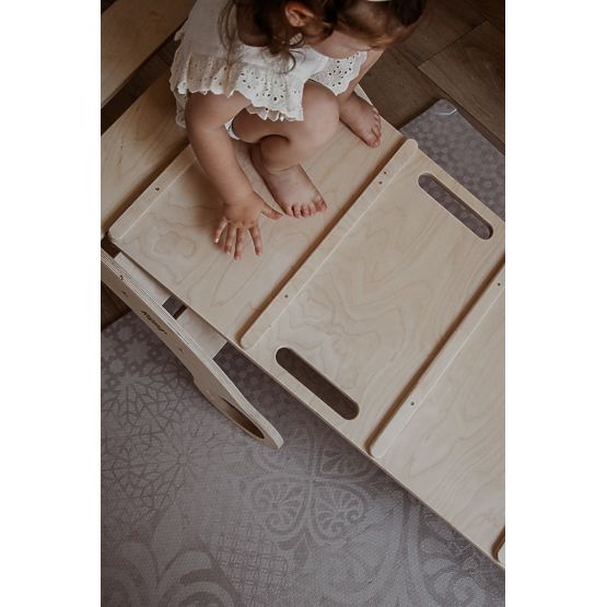 Altalena Montessori in legno con scivolo/parete da arrampicata L - naturale