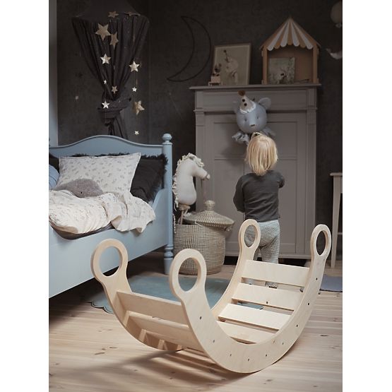 Altalena Montessori in legno con scivolo/parete da arrampicata M - naturale
